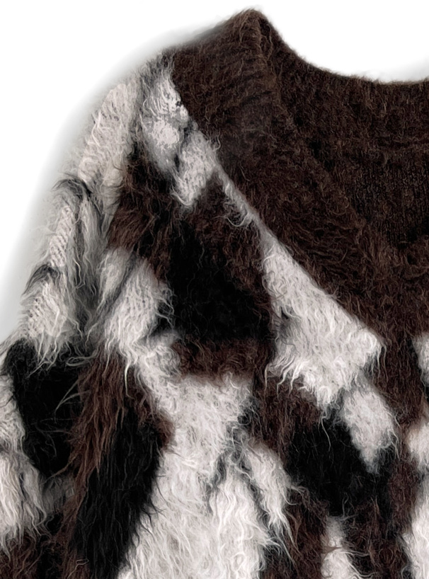 アーガイル柄シャギーニットトップス