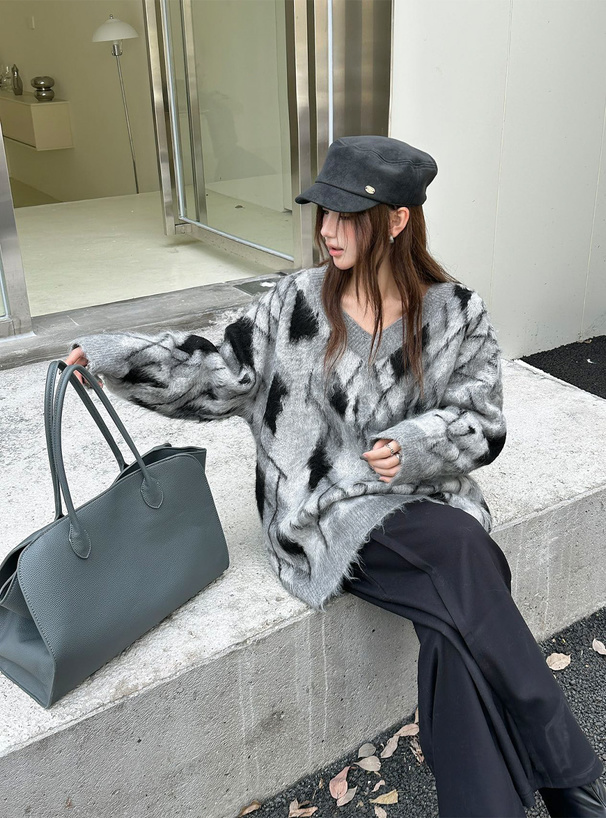 アーガイル柄シャギーニットトップス