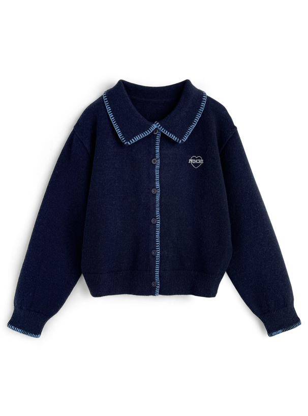 ロゴ刺繍配色ステッチカーディガン