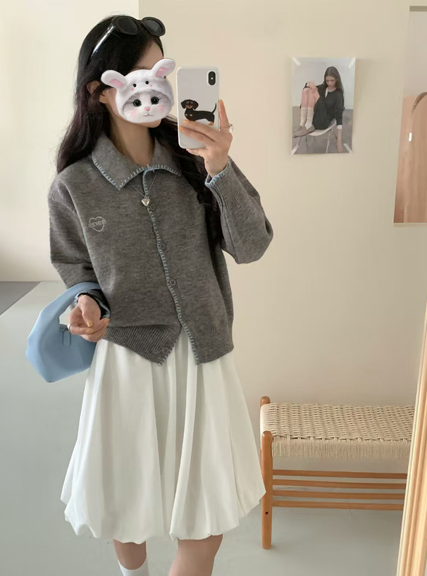 ロゴ刺繍 ブラックカーディガン □LOVEBOAT ロゴ刺繍ニットカーディガン/Green Parks（グリーン