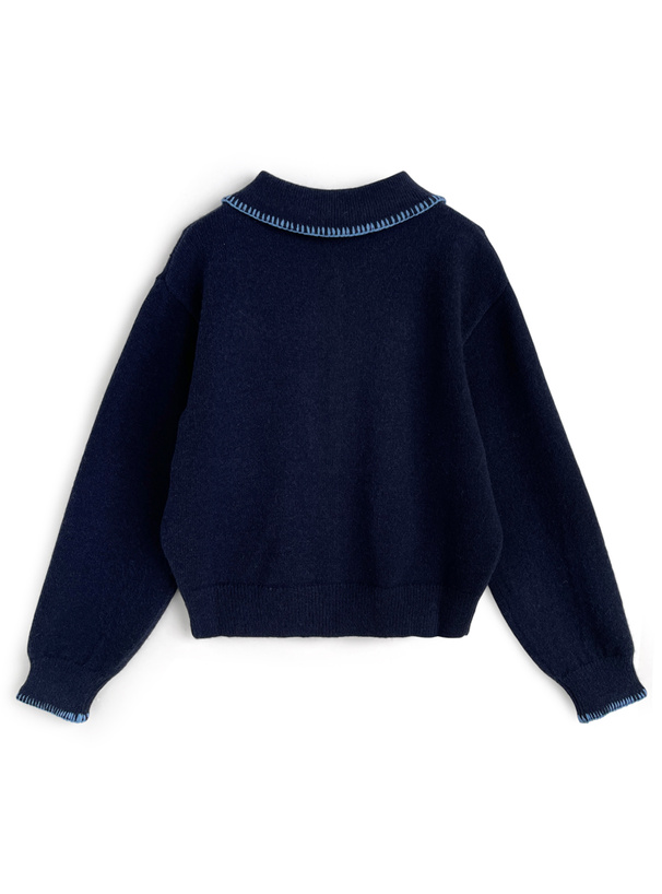 ロゴ刺繍 ブラックカーディガン NAUTICA 刺繍カーディガン ブラック ニット ロゴ