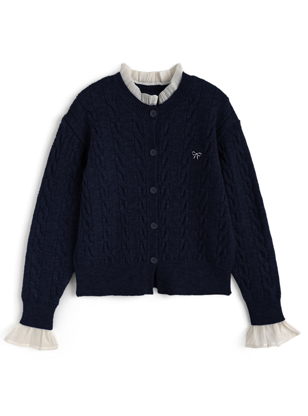 シアーフリルケーブル編みニットカーディガン[an1895] | レディース