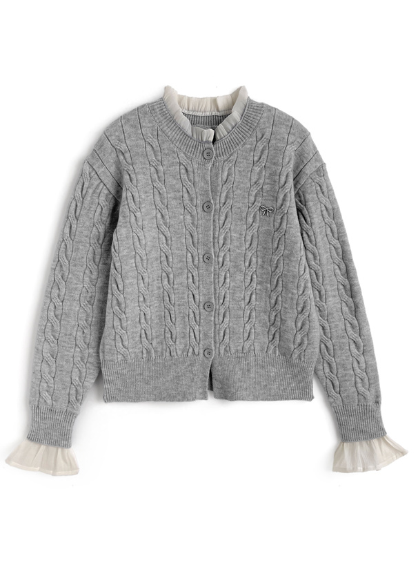 シアーフリルケーブル編みニットカーディガン[an1895] | レディース