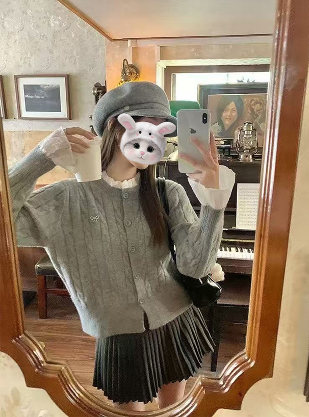 シアーフリルケーブル編みニットカーディガン[an1895] | レディース