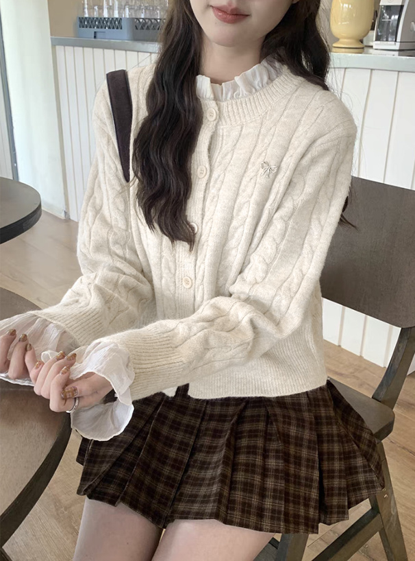 シアーフリルケーブル編みニットカーディガン[an1895] | レディース