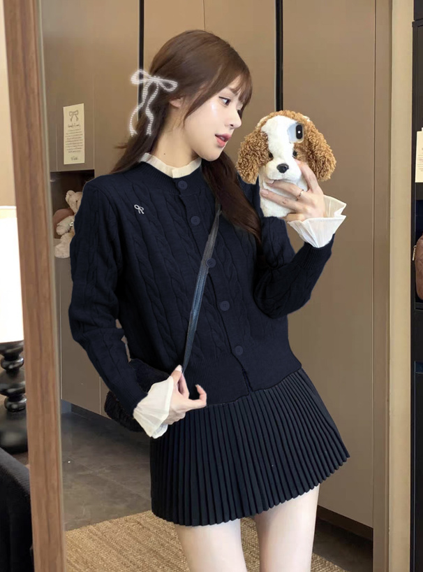 シアーフリルケーブル編みニットカーディガン