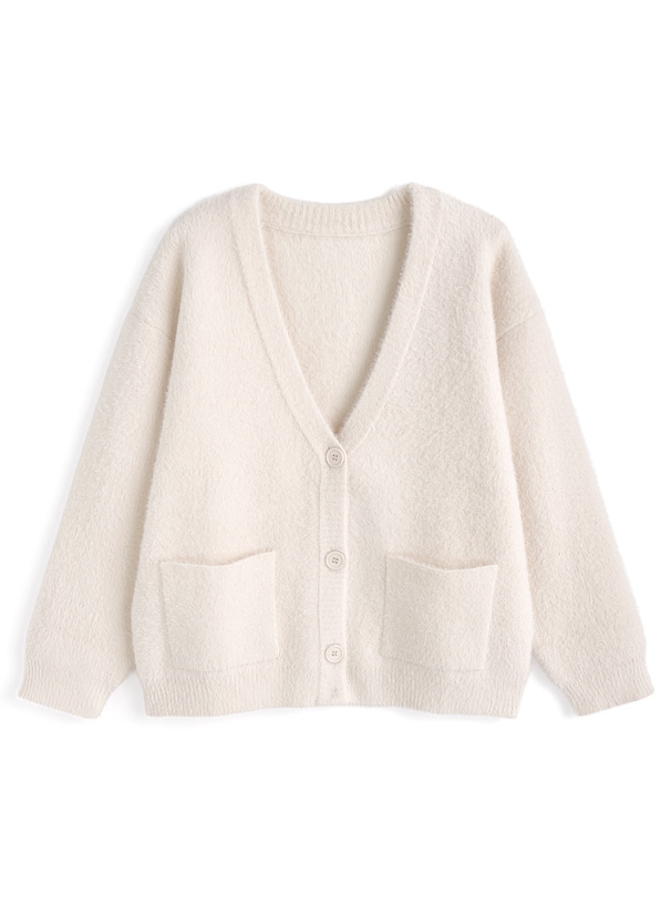 Vネックシャギーニットカーディガン