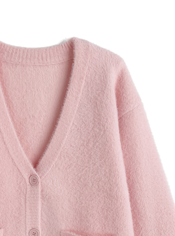 Vネックシャギーニットカーディガン