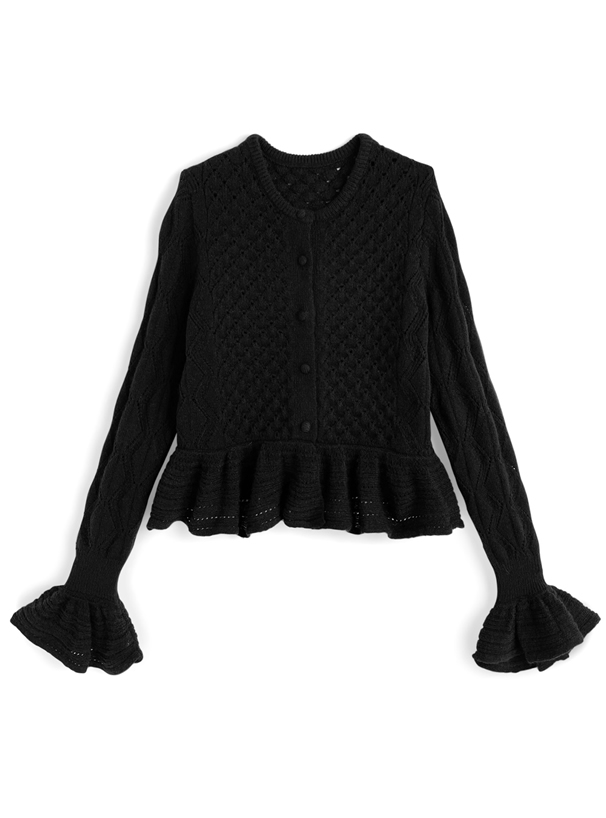 透かし編みベルスリーブペプラムニットカーディガン[an1898]