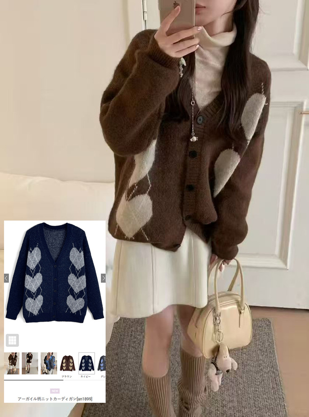 アーガイル柄ニットカーディガン[an1899] | レディースファッション