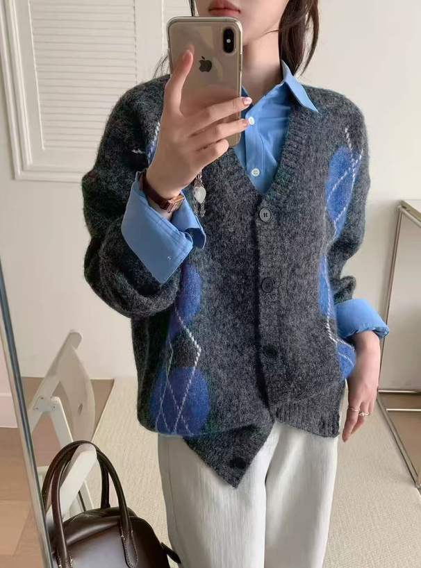 アーガイル柄ニットカーディガン