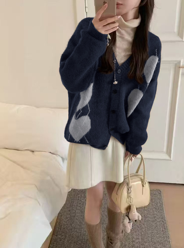 アーガイル柄ニットカーディガン[an1899] | レディースファッション