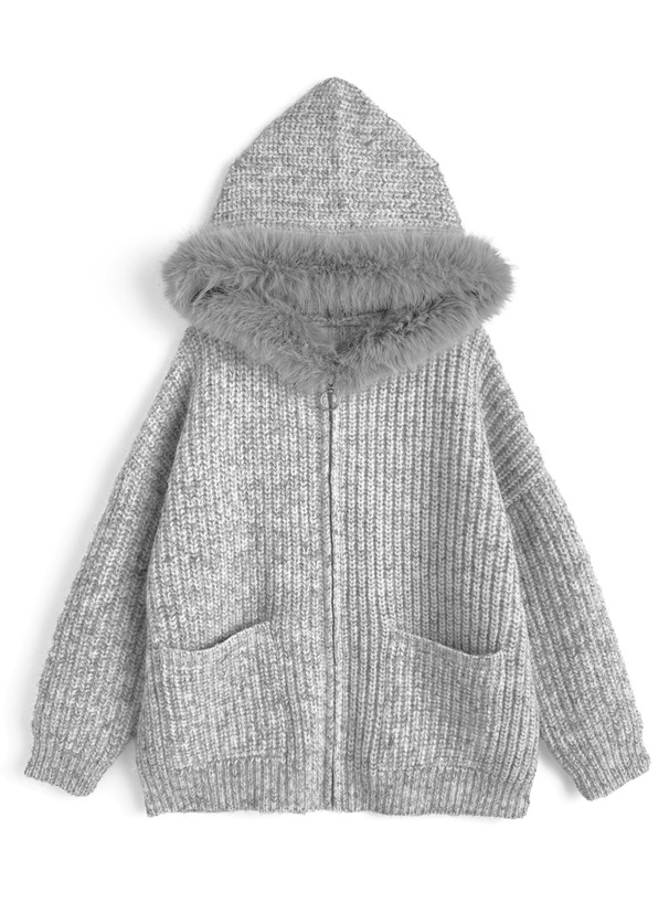 ファーフード付きジップニットパーカー[an1904] | レディース