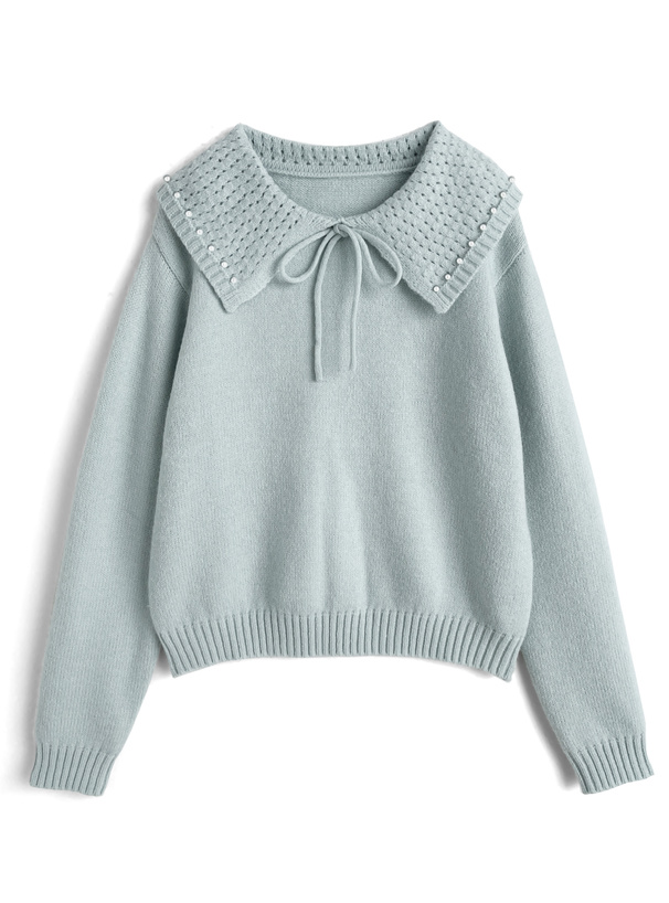 ビッグカラーリボンニットトップス