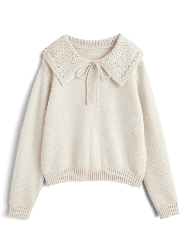 ビッグカラーリボンニットトップス