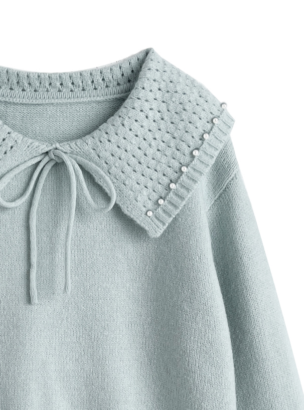 ビッグカラーリボンニットトップス