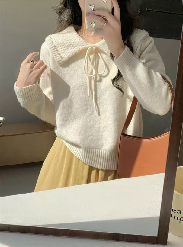 ビッグカラーリボンニットトップス