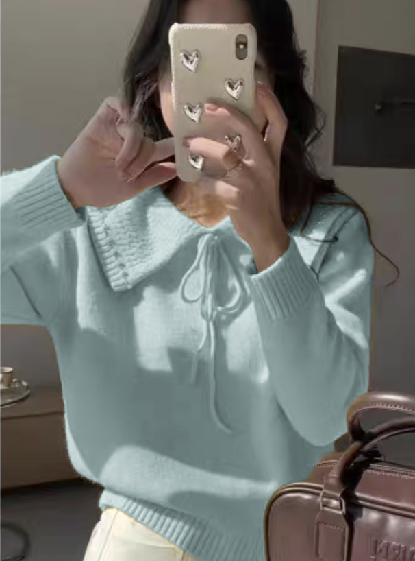 ビッグカラーリボンニットトップス