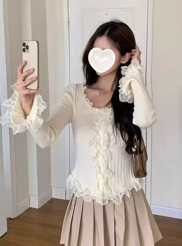 レースフリルリブニットカーディガン