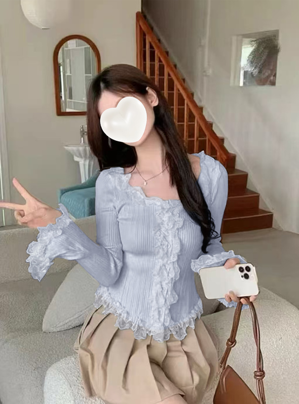 レースフリルリブニットカーディガン