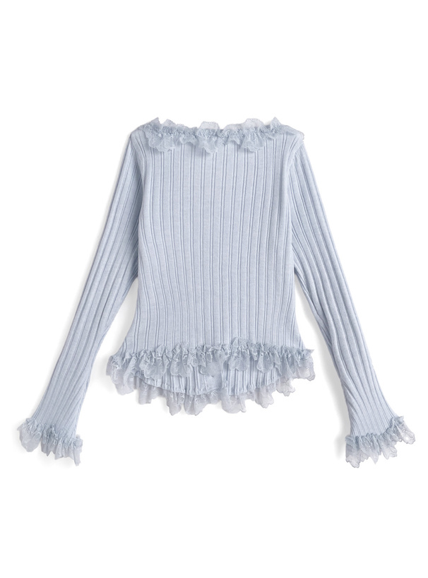 レースフリルリブニットカーディガン