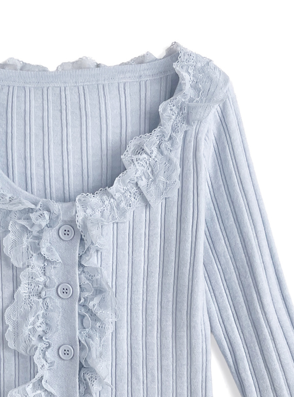 レースフリルリブニットカーディガン