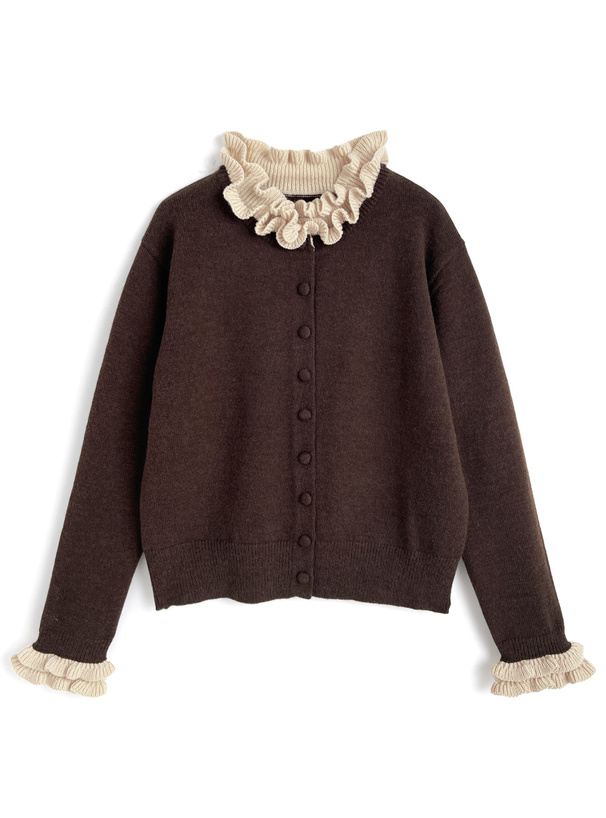 配色フリルニットカーディガン[an1908] | レディースファッション通販