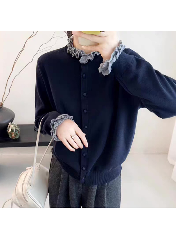 配色フリルニットカーディガン[an1908] | レディースファッション通販