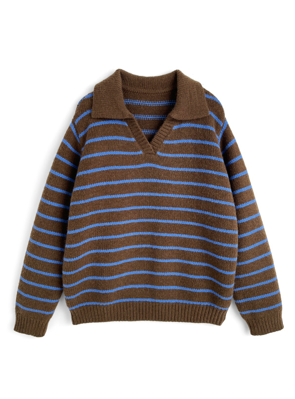 ボーダー柄スキッパーニットトップス[an1910] | レディース