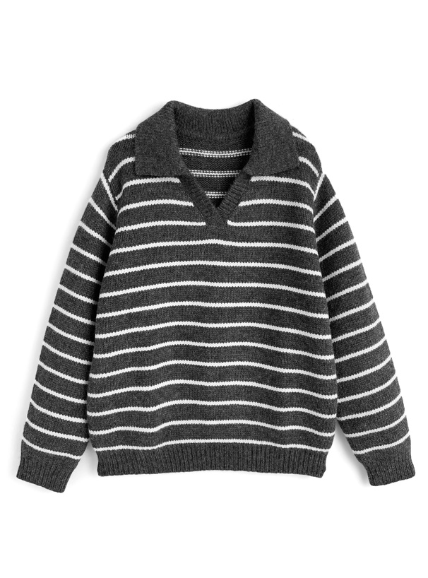 ボーダー柄スキッパーニットトップス