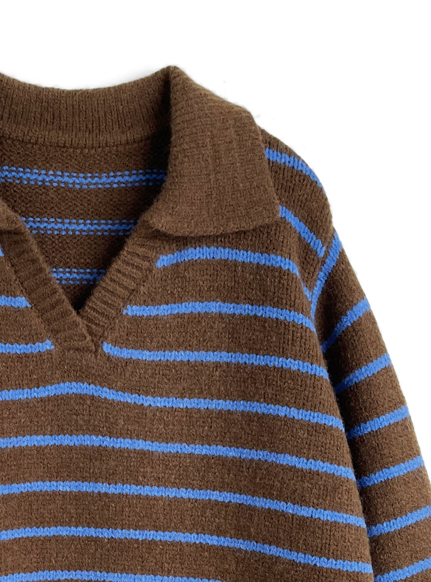 ボーダー柄スキッパーニットトップス[an1910] | レディース