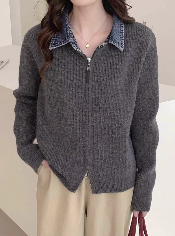 デニムカラーダブルジップニットカーディガン[an1912] | レディース