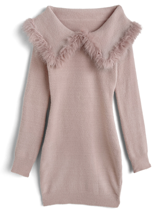 2Wayビッグカラーシャギーニットミニワンピース