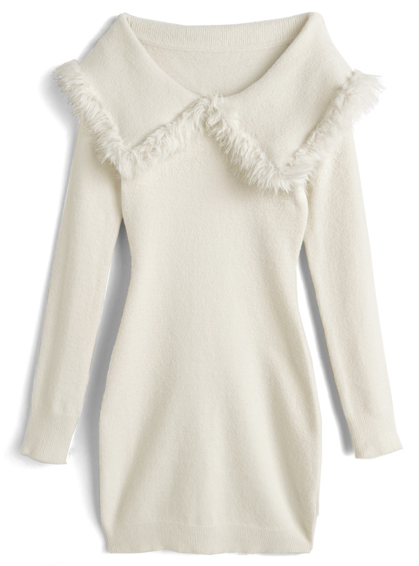 2Wayビッグカラーシャギーニットミニワンピース