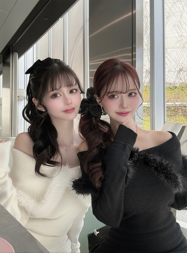 2Wayビッグカラーシャギーニットミニワンピース[an1919] | レディース