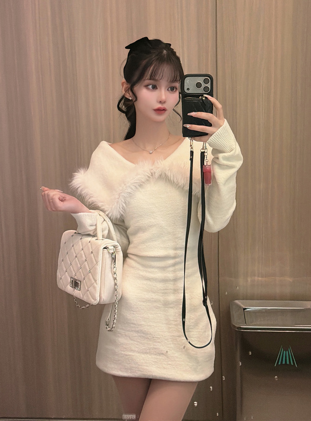 2Wayビッグカラーシャギーニットミニワンピース[an1919] | レディース