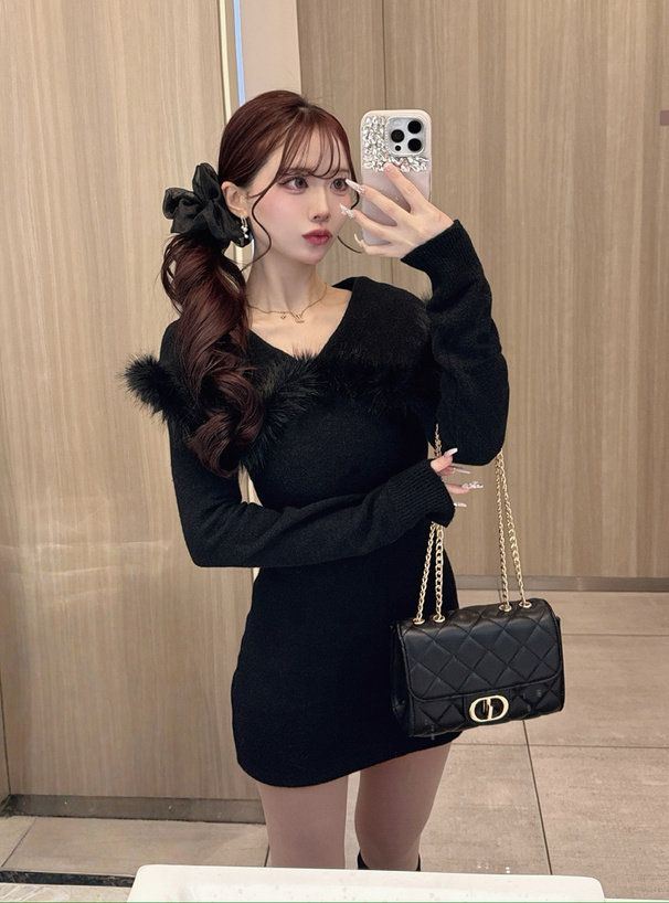 2Wayビッグカラーシャギーニットミニワンピース[an1919] | レディース