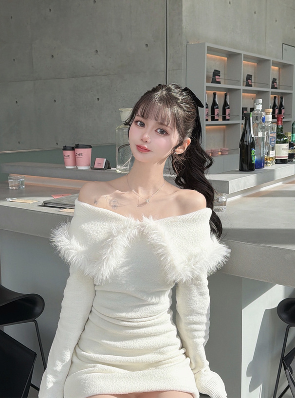 2Wayビッグカラーシャギーニットミニワンピース