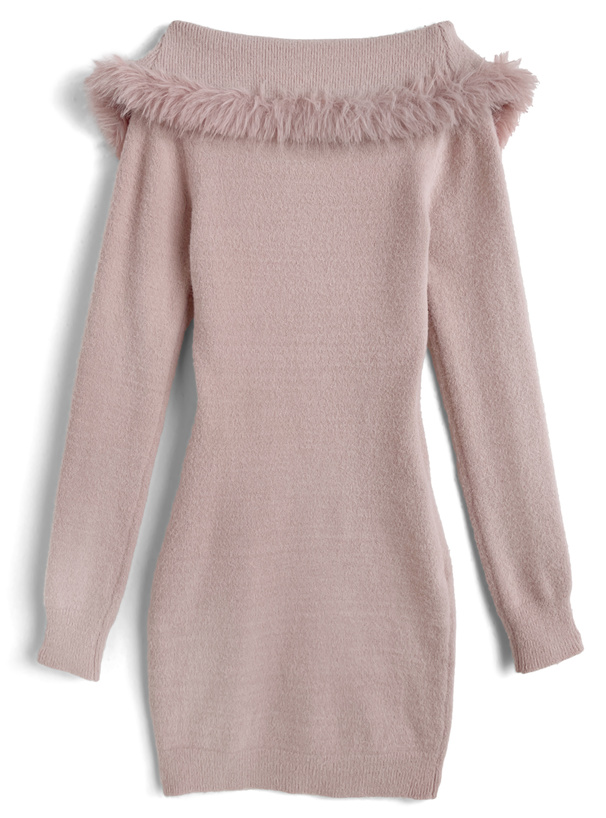 2Wayビッグカラーシャギーニットミニワンピース