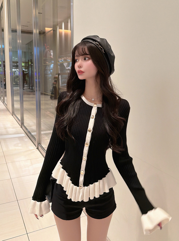 配色フリルリブニットカーディガン[an1920] | レディースファッション