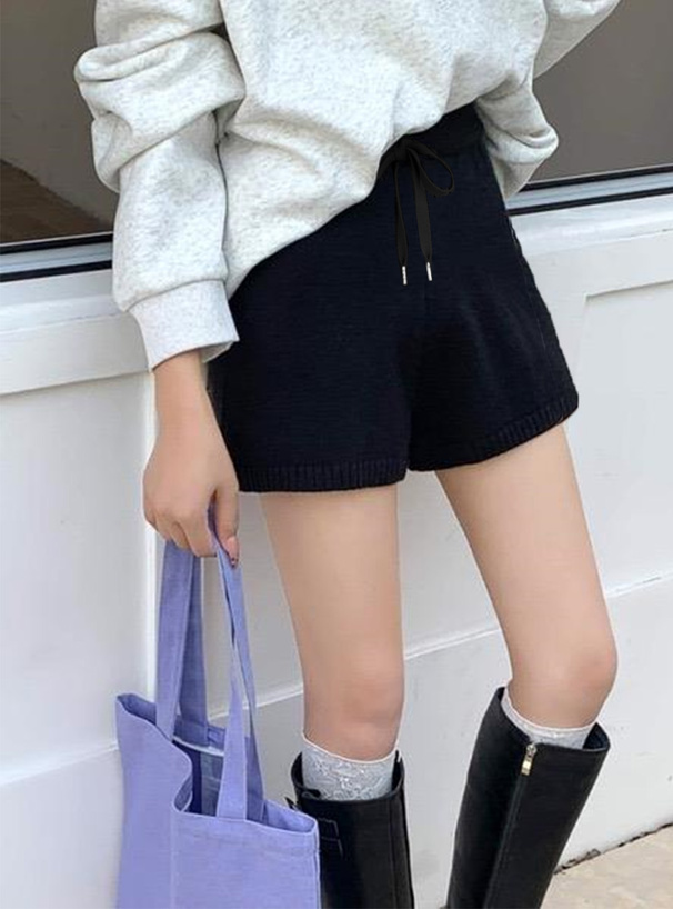 ハイウエストリブニットショートパンツ