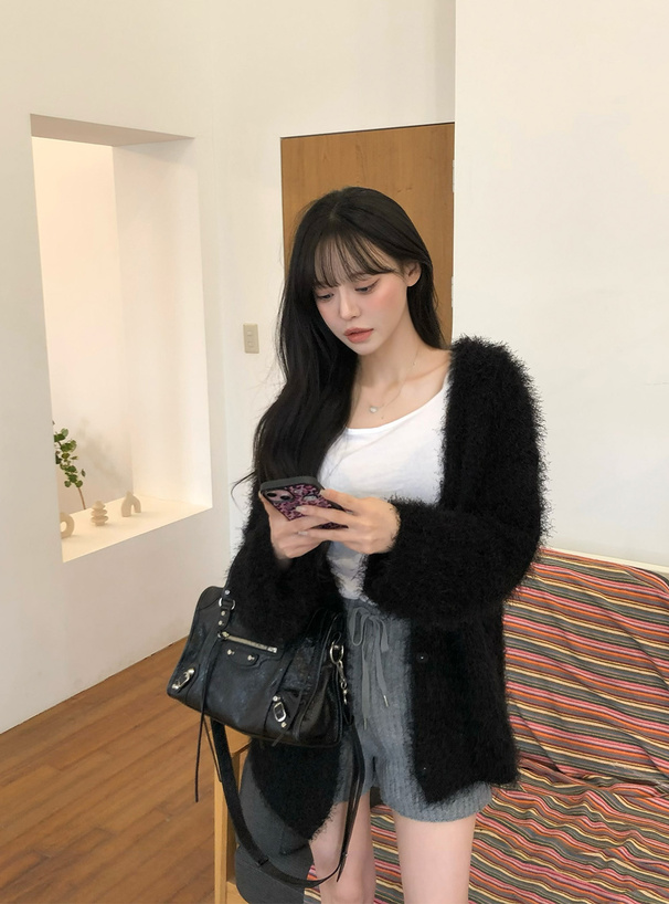 ハイウエストリブニットショートパンツ