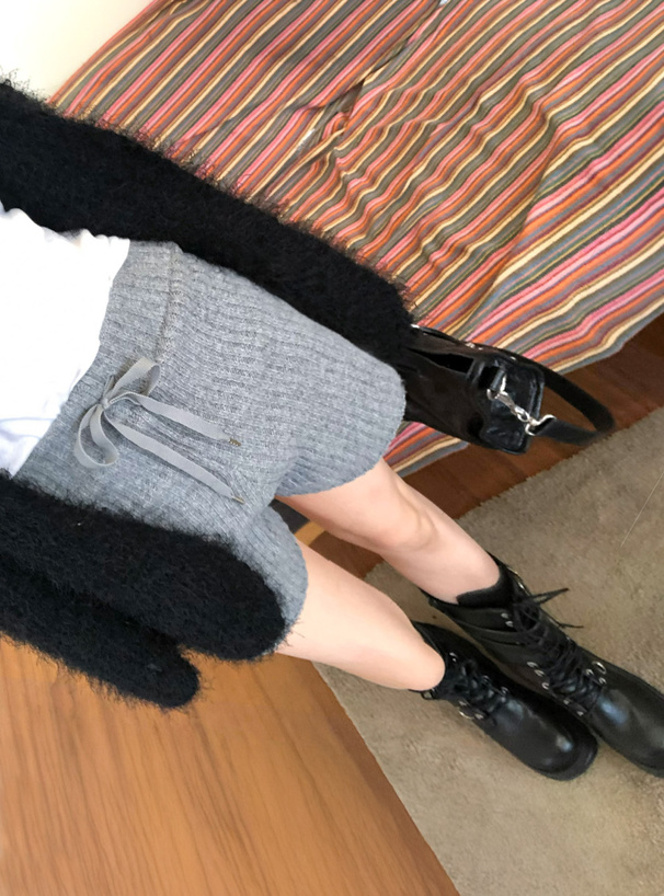 ハイウエストリブニットショートパンツ