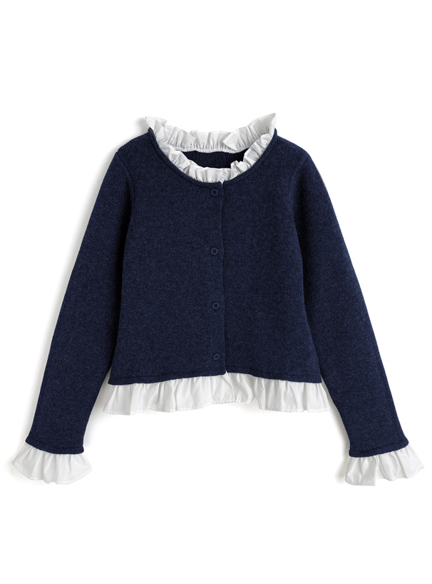 フリルレイヤード風ニットカーディガン