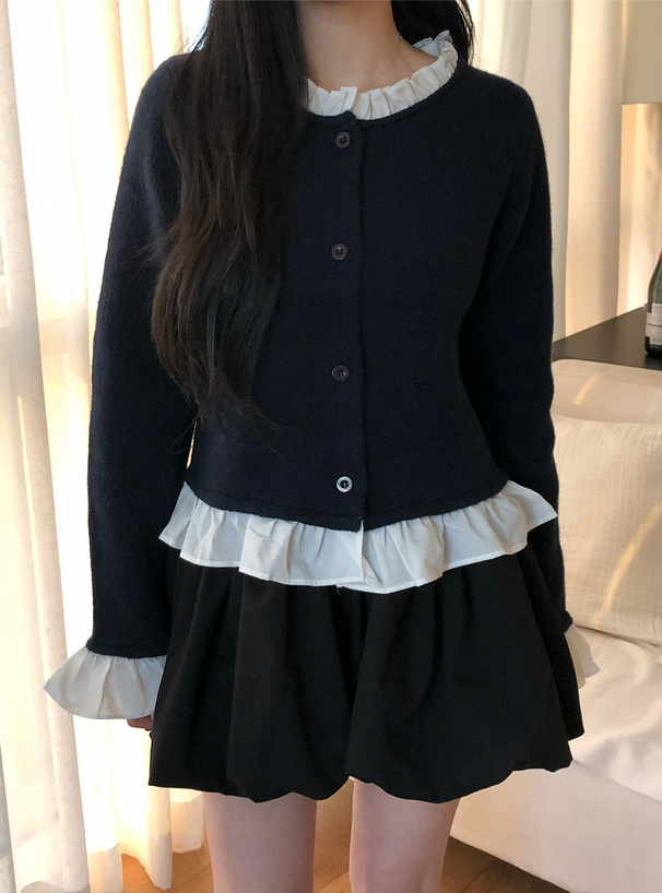 フリルレイヤード風ニットカーディガン