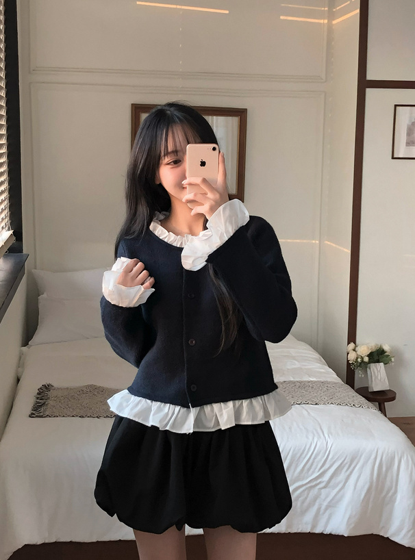 フリルレイヤード風ニットカーディガン