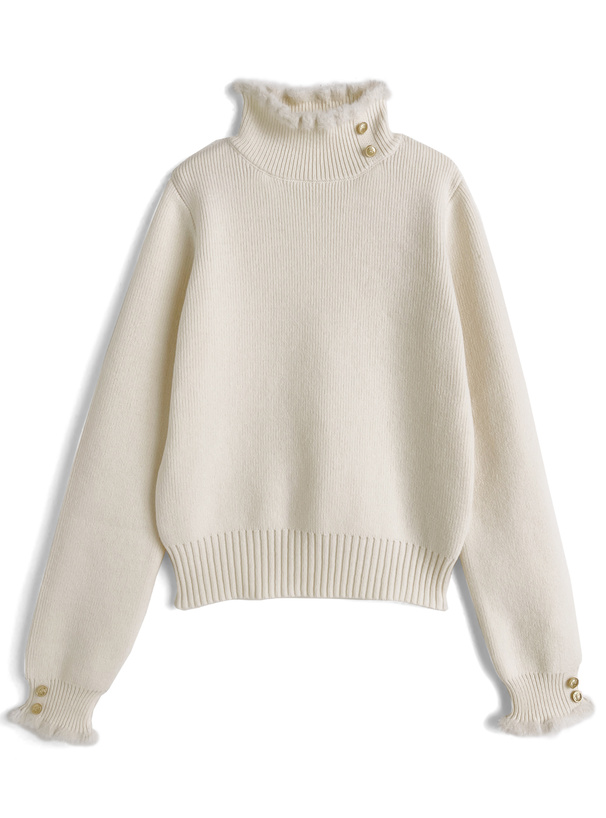 タートルネックボタンニットトップス