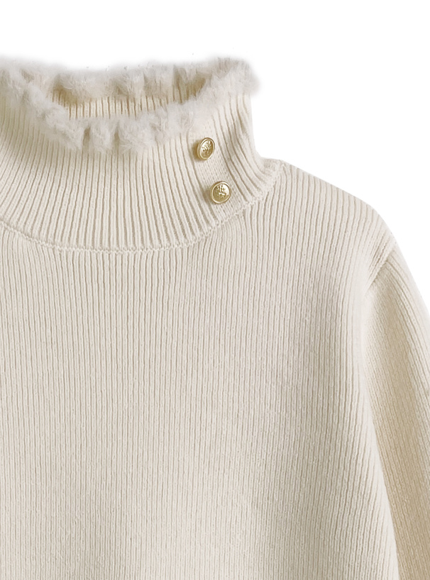 タートルネックボタンニットトップス