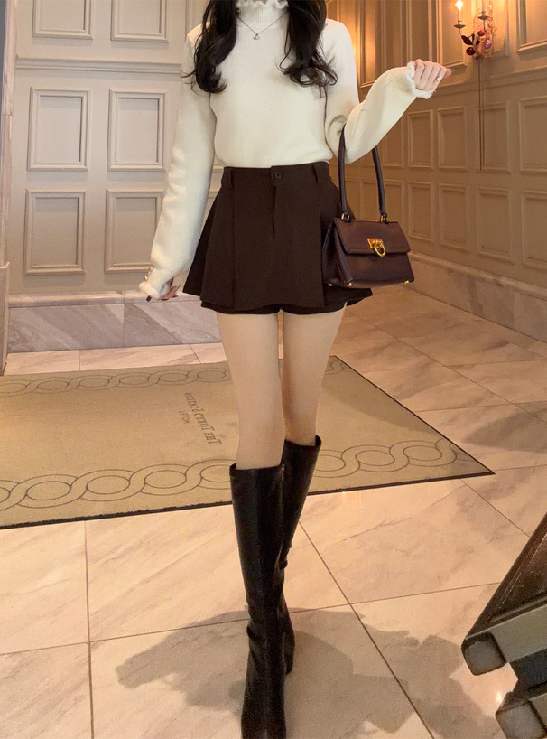 タートルネックボタンニットトップス