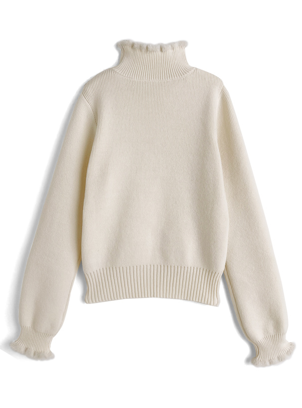 タートルネックボタンニットトップス